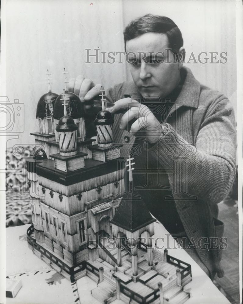 Press Photo Imre Forro a Bricklayer Builds Monastery From Matchsticks - Historic Images