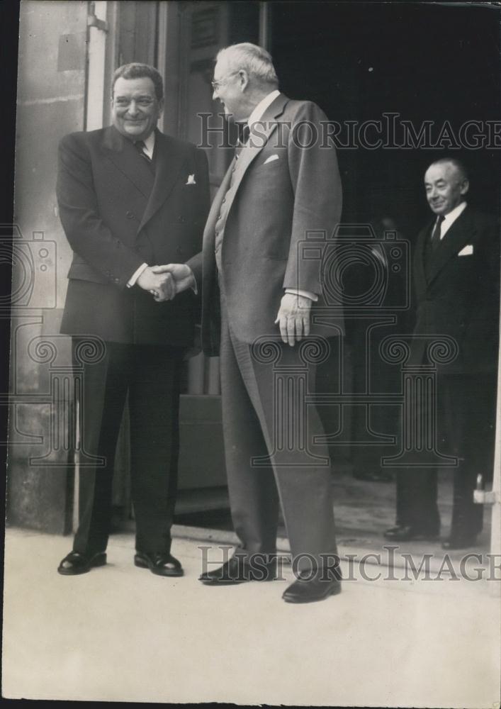 Press Photo Foster Dulles sees Prime Minister Laniel - Historic Images