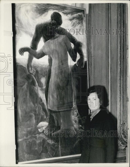 1953 Press Photo Margaret Merritt, Watercolor Entitled Love Thy Neighbour - Historic Images