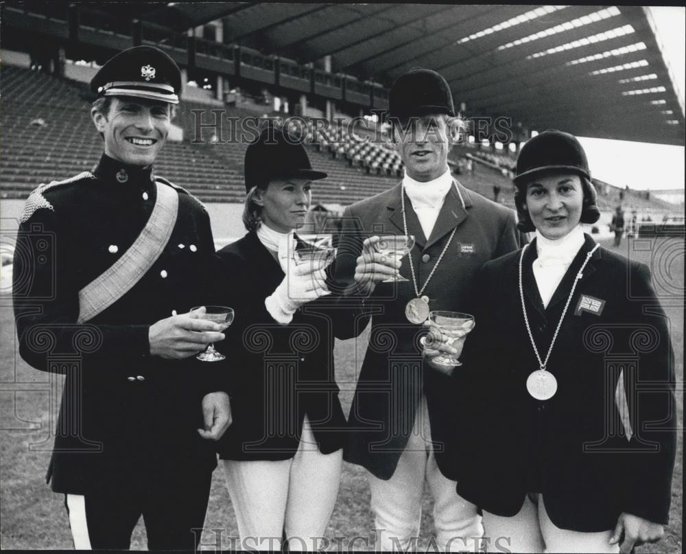 Press Photo Champagne celebrations for the victorious British Equestrian - Historic Images