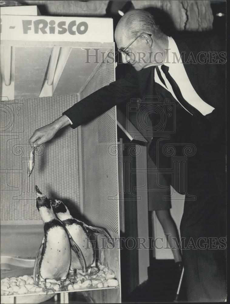 1968 Press Photo International Food Show Opens Paris France Penguins Advertising - Historic Images