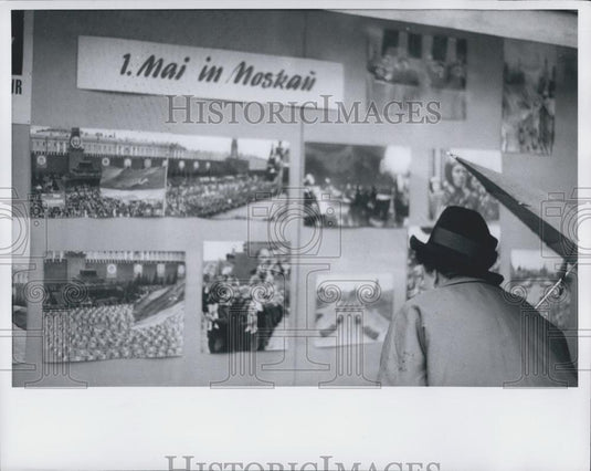 Press Photo Woman looks At Posters For May Day Parade in Moscow - Historic Images
