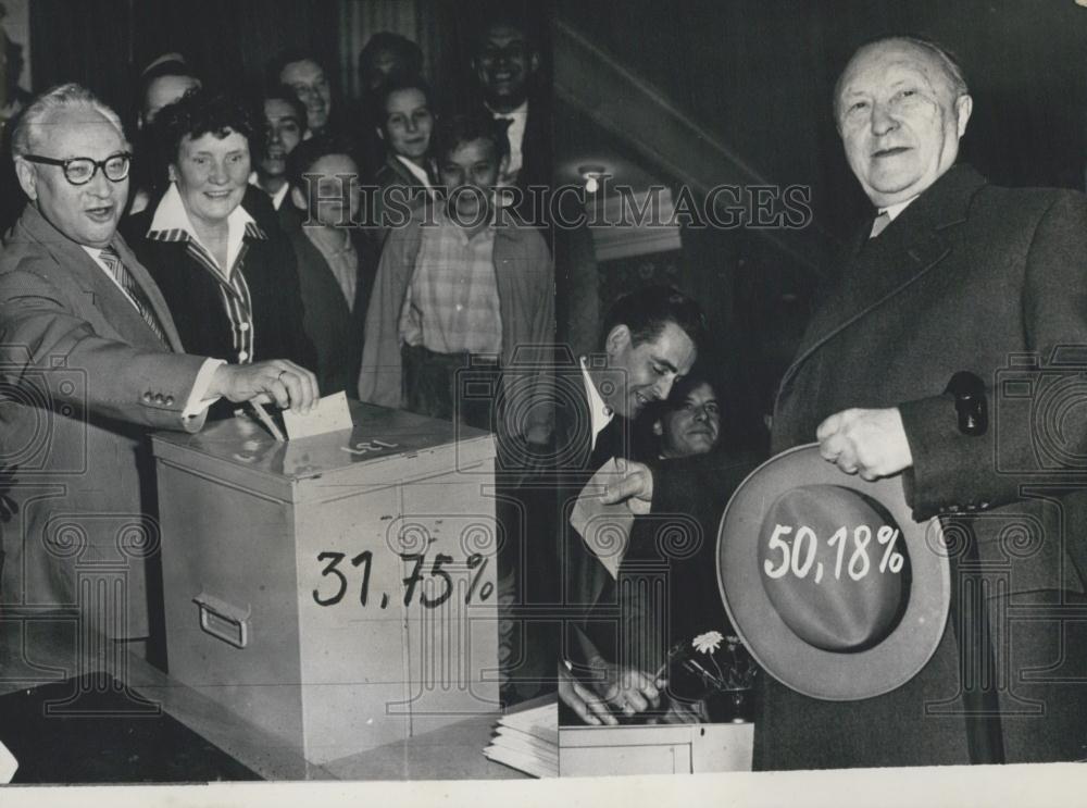 1957 Press Photo Erich Ollenhauer, Konrad Adenauer, Christian Social Union - Historic Images