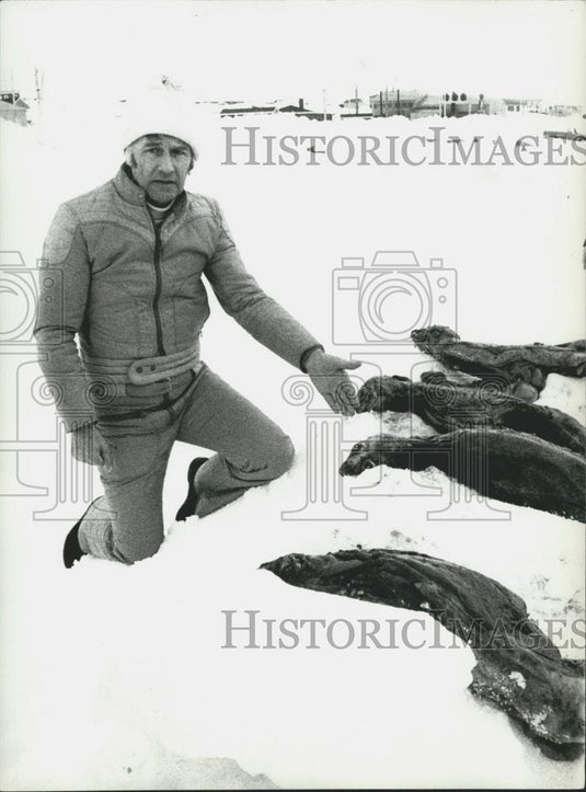 1977 Press Photo Journalist Expedition to Canadian Seal Hun - Historic Images