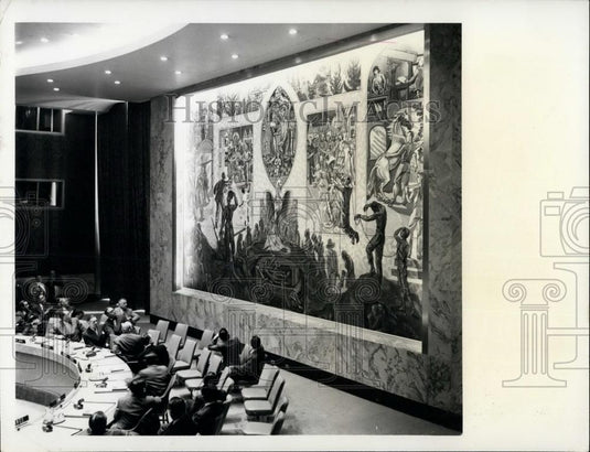 1952 Press Photo Mural from Norway to UN Security Council Chambers New York - Historic Images