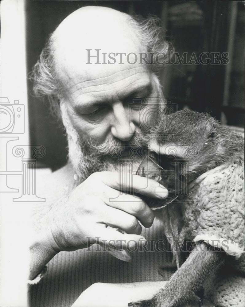 Press Photo Tio, the 1 1/2 year old boy monkey loves the glass with Mr Bailey - Historic Images