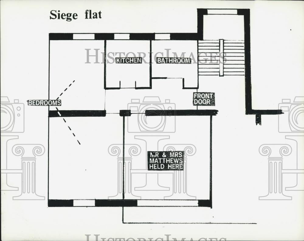 Press Photo Plan Of The Flat Where IRA Gunman Hold Hostages - Historic Images