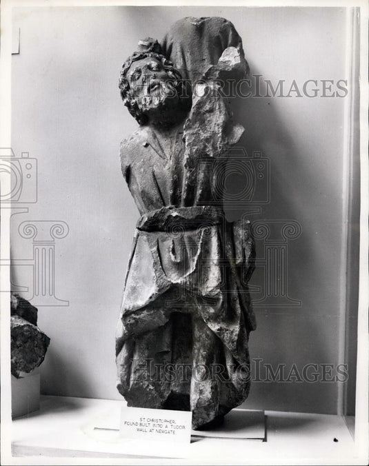 1955 Press Photo St. Christopher of Medieval period art sculpture - Historic Images