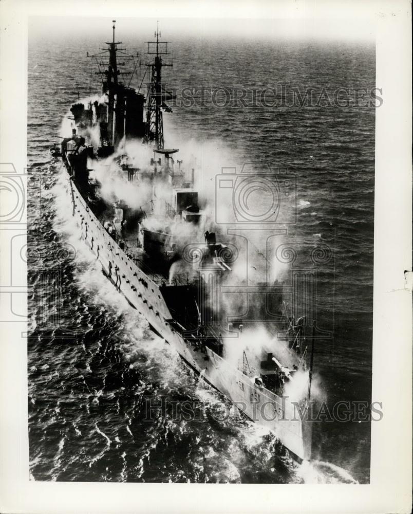 1955 Press Photo Atom-Sprayed Warship Atomic Warfare Demonstration Cumberland - Historic Images