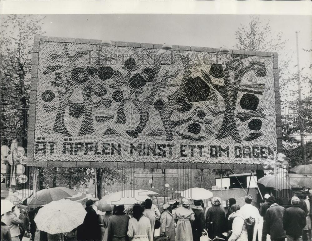 1968 Press Photo Placard, Sign, Made Of Fruit, Advertisement, Sweden - Historic Images