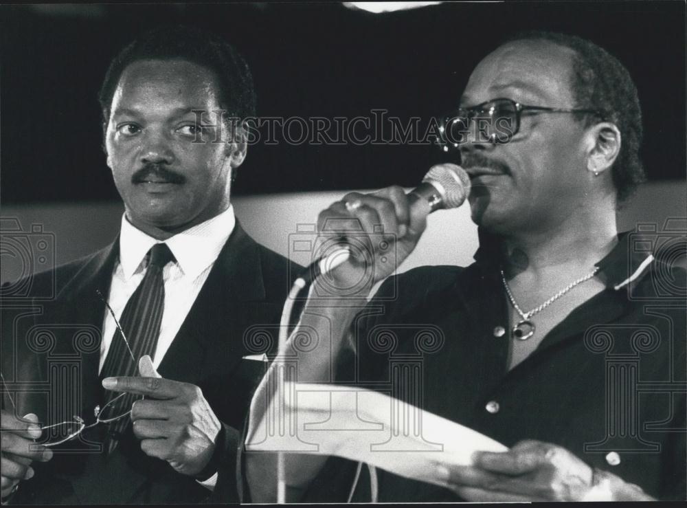 1991 Press Photo Reverend Jesse Jackson, Jazz Singer Quincy Jones - Historic Images