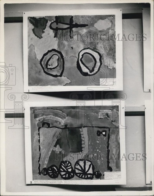 1953 Press Photo Children's Art, Paintings By Edward Wallis And Robin Orchard - Historic Images