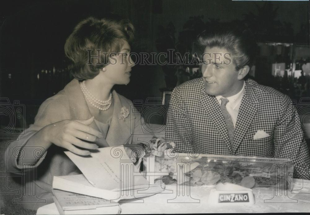 1958 Press Photo Actress Linda Christian &amp; Tennis champion Jean Noel Grinda - Historic Images