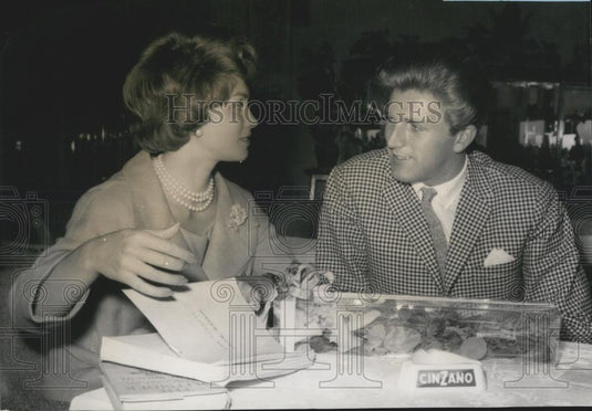 1958 Press Photo Actress Linda Christian & Tennis champion Jean Noel Grinda - Historic Images