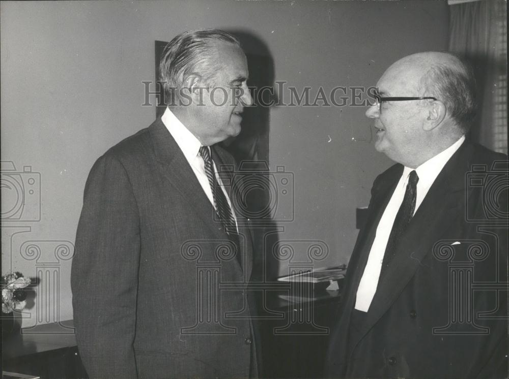 Press Photo Averell Harriman &amp; Spaak Discuss Affairs in the Congo in Brussels - Historic Images