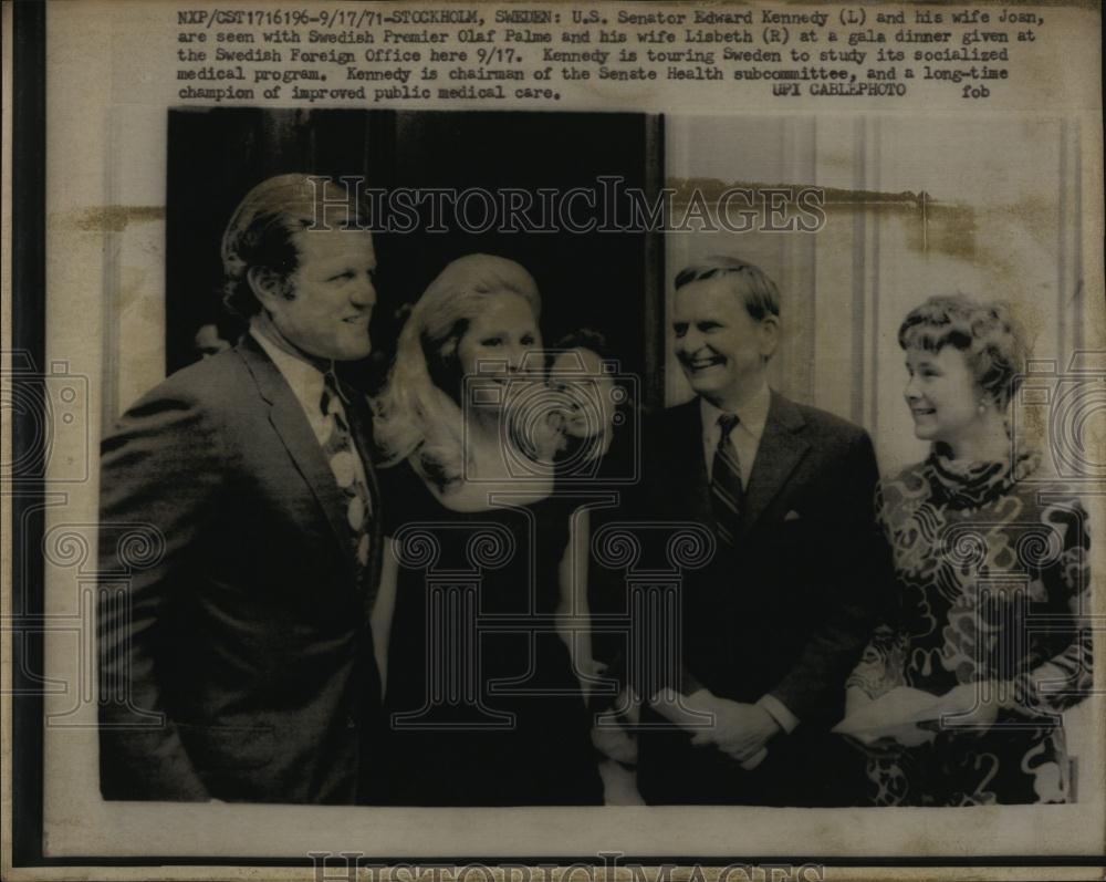 1971 Press Photo Senator Edward Kennedy &amp; Wife Joan with Swedish Premier Palme - Historic Images