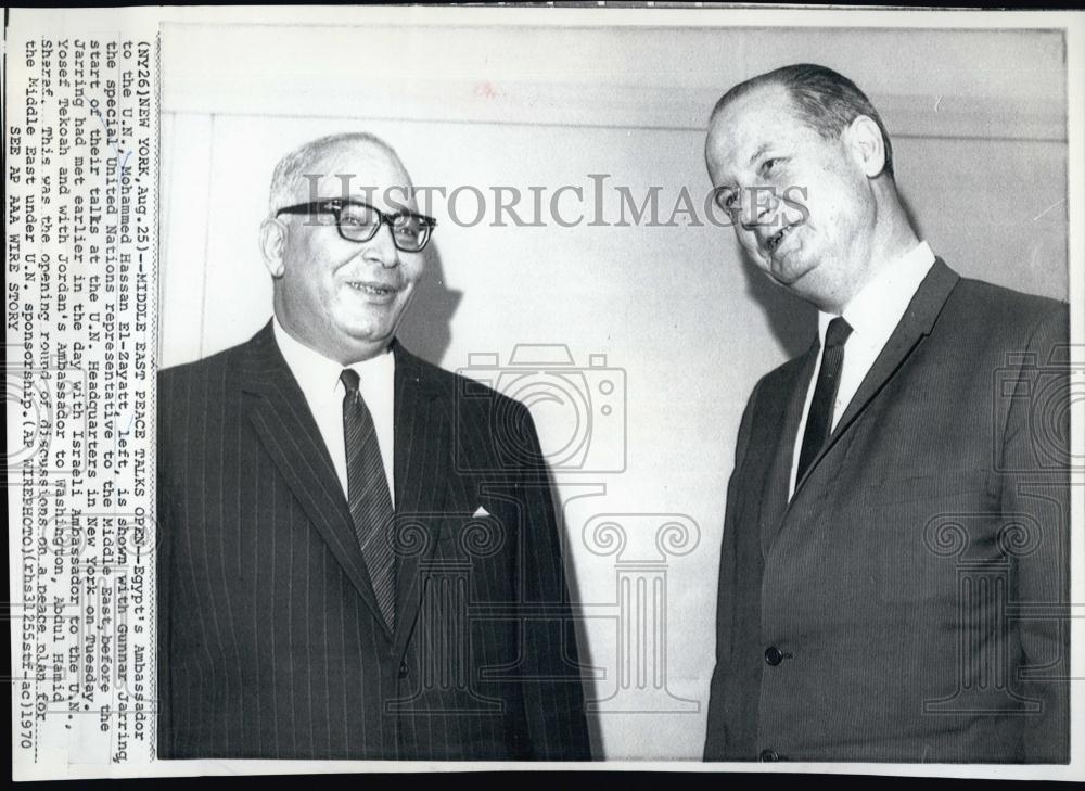 1970 Press Photo Egypt Ambassador Mohammed El Zyatt &amp; Gunnar Jarring At UN - Historic Images