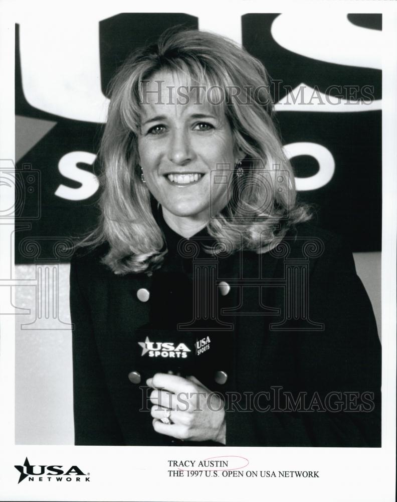 1997 Press Photo Tracy Austin covering 1997 US Open on USA Network - RSL55279 - Historic Images