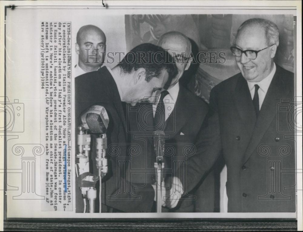 1964 Press Photo Giuseppe Saragat &amp; Italian Premier Aldo Moro &amp; E Zelioli - Historic Images