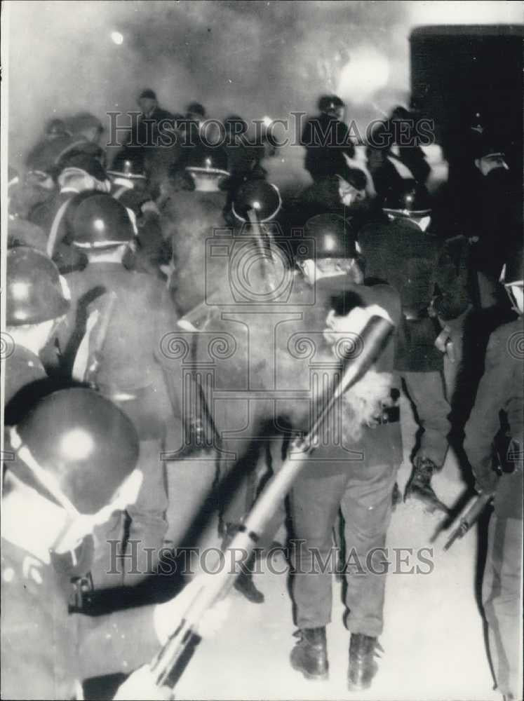 1969 Press Photo Police control a protest march in Bourgoin, France - Historic Images