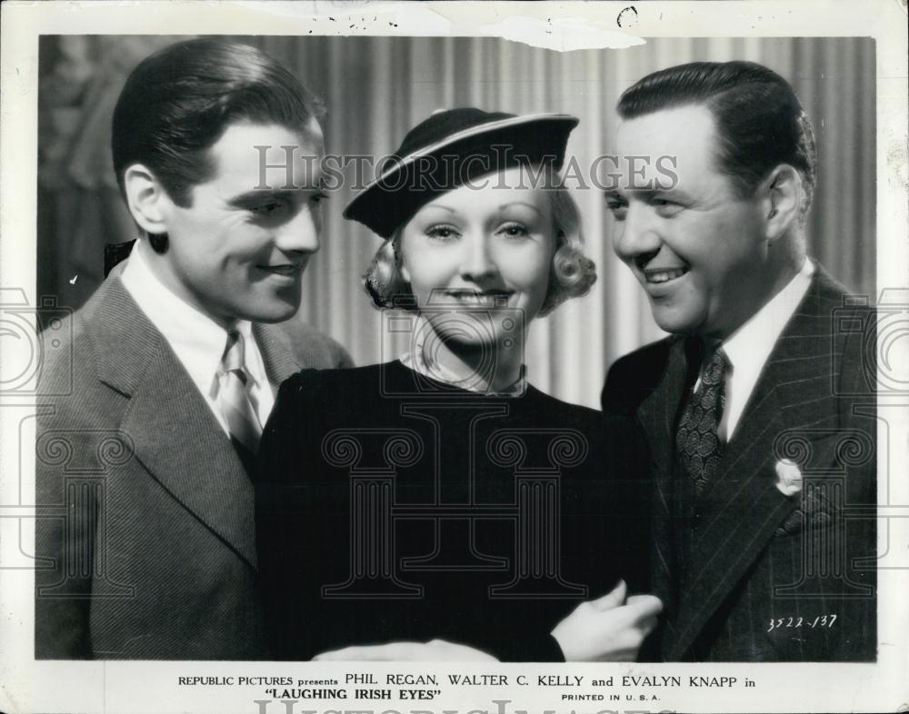 1938 Press Photo Paul Regan, Evalyn Knapp, Ray Walker in "Laughing Irish Eyes" - Historic Images