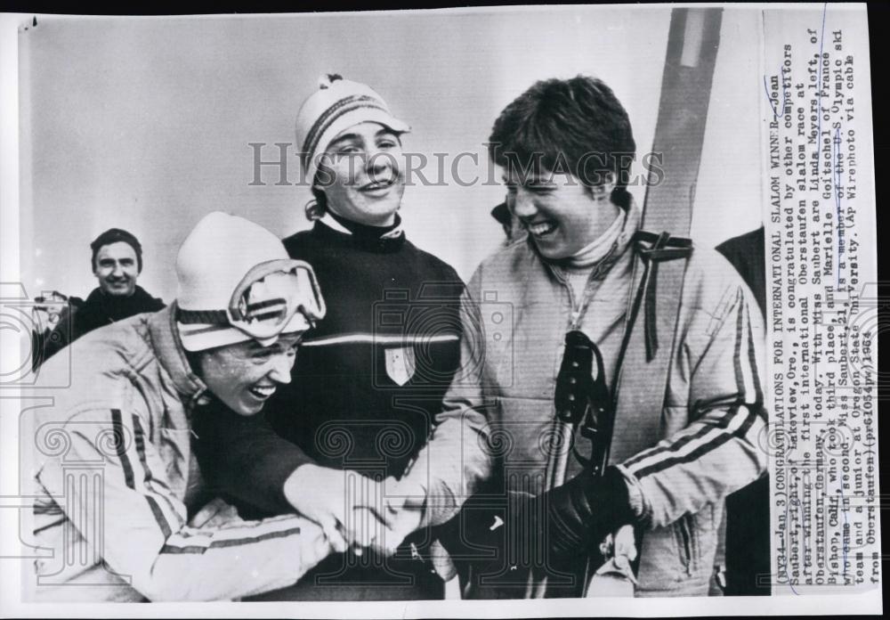 1964 Press Photo Jean Saubert, Slalom Racing, Linda Meyers, Marielle Goitschel - Historic Images