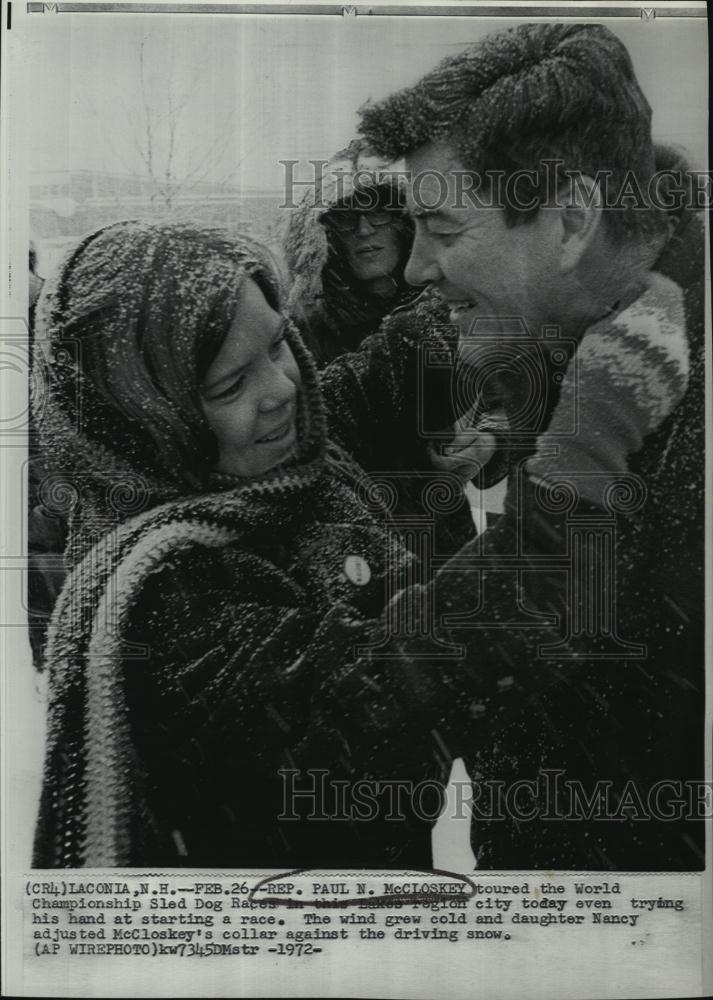 1972 Press Photo Rep Paul McCloskey &amp; Daughter Nancy Toured Sled Dog Races - Historic Images