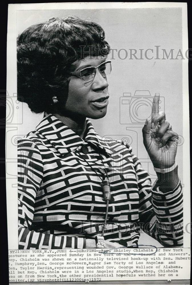 1972 Press Photo RepShirley Chisholm of New York guest in ABC&#39;C TV debating - Historic Images