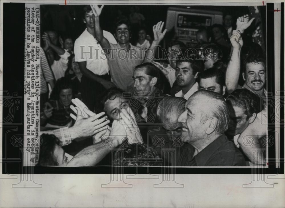 1975 Press Photo Hector Campora Victor Argentina Elections - RSL71699 - Historic Images