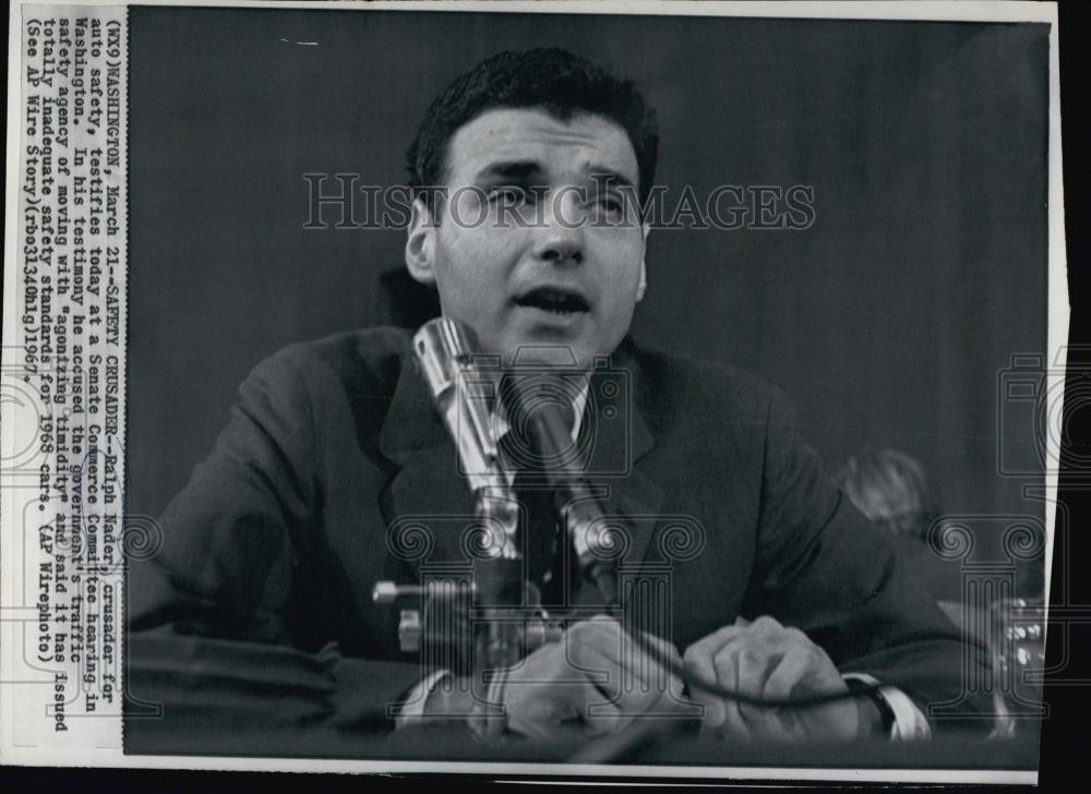 1967 Press Photo Ralph Nader, Lawyer, Auto Safety Critic, Senate Hearing - Historic Images