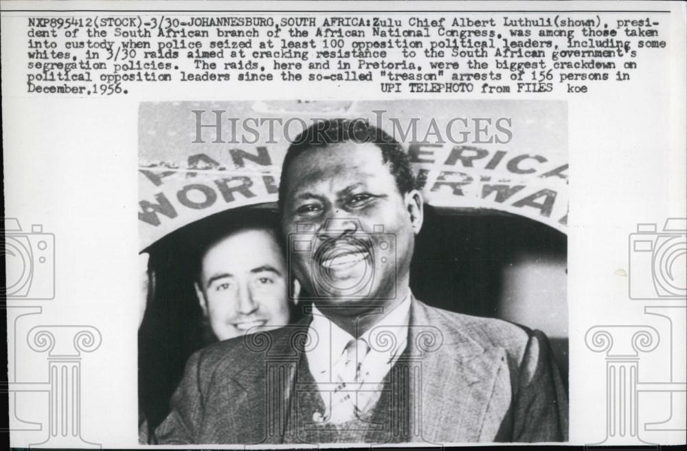 1956 Press Photo Chief Albert Luthuli President Of South African Congress - Historic Images