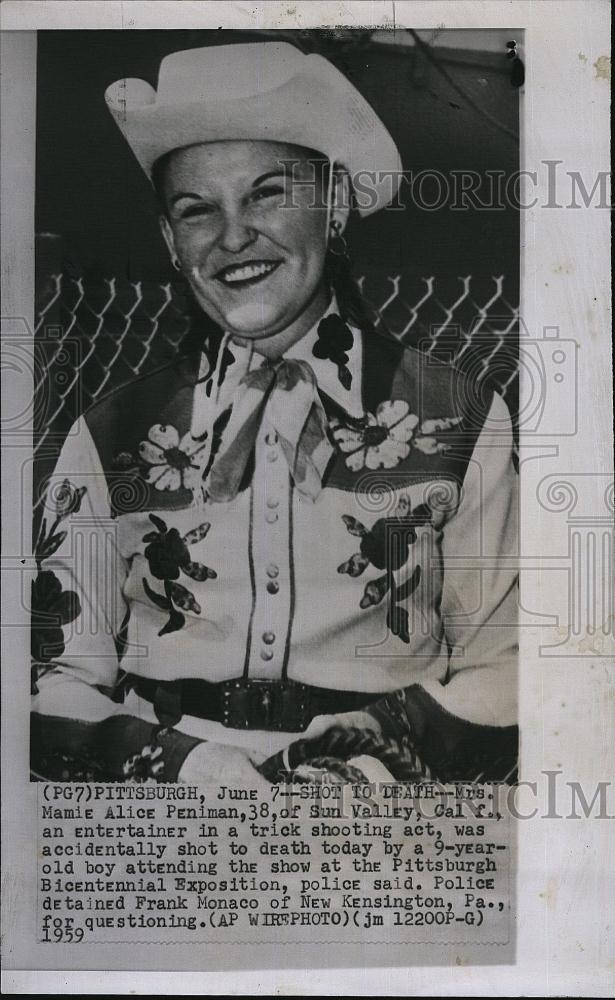 1959 Press Photo Mamie Alice Peniman was accidentally shot to death by 9-yr-old - Historic Images