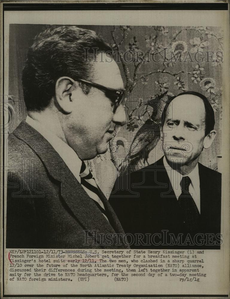 1973 Press Photo Secretary of State Henry Kissinger &amp; Michel Jobert of France - Historic Images