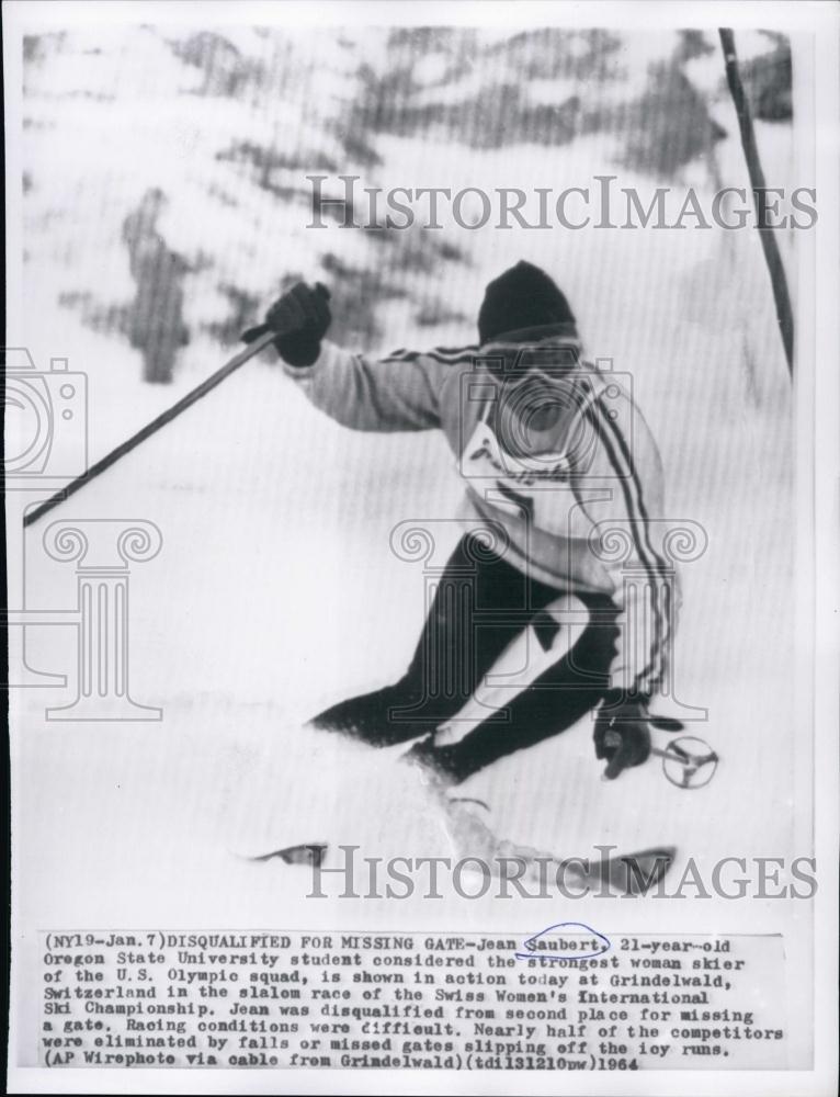 1964 Press Photo Skier Jean Saubert of Oregon Swiss International Ski Championsh - Historic Images