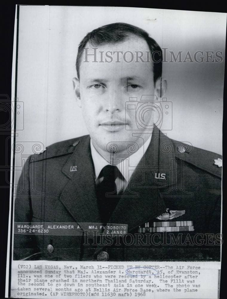 1968 Press Photo Air Force Maj Alexander Marquardt survives crash in Thailand - Historic Images