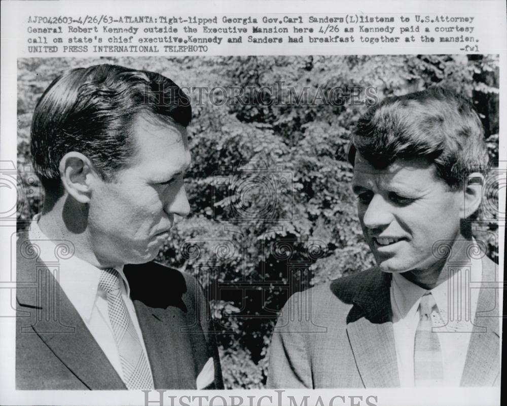 1963 Press Photo Georgia Gov Carl Sanders US Attorney General Robert Kennedy - Historic Images