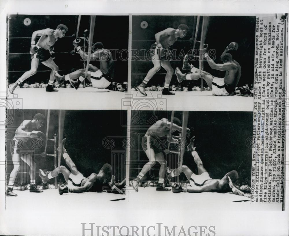 1954 Press Photo Floyd Patterson-Jimmy Slade boxing action at Madison Square - Historic Images