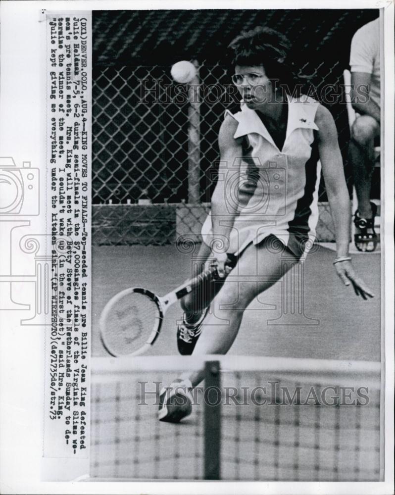 1973 Press Photo Billie Jean King moves to finals of Virginia Slims tennis meet - Historic Images