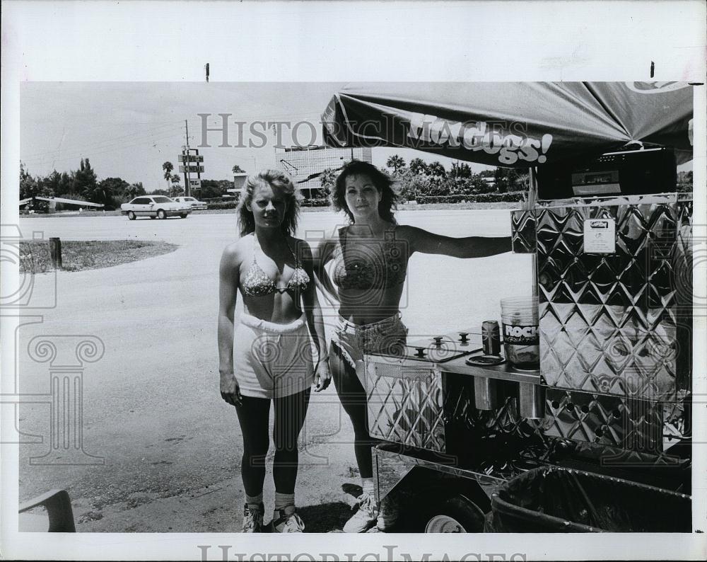 1991 Press Photo Michele Hohnson &amp; Valerie Nowakowski used to wear T-backs - Historic Images