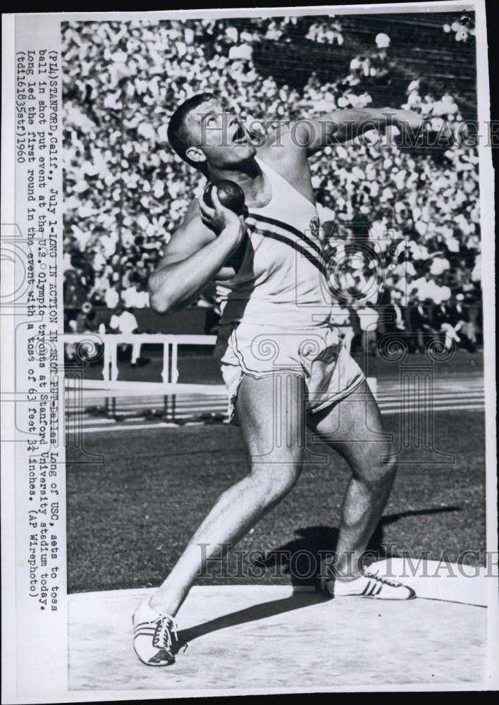 1960 Press Photo Track and Field athlete Dallas Long in shot put event - Historic Images