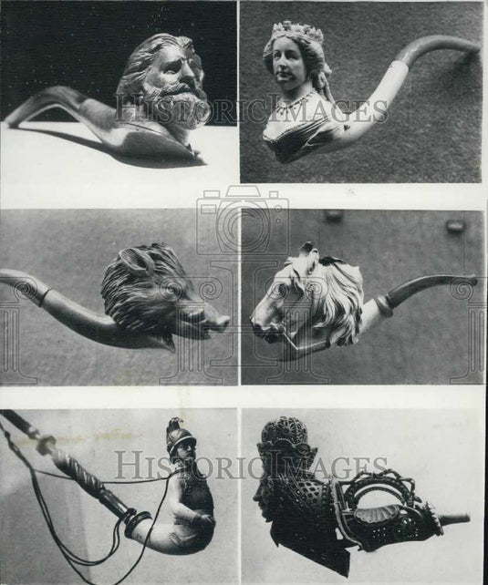 1980 Press Photo Exhibit of carved smoking pipes of wood & ivory - Historic Images