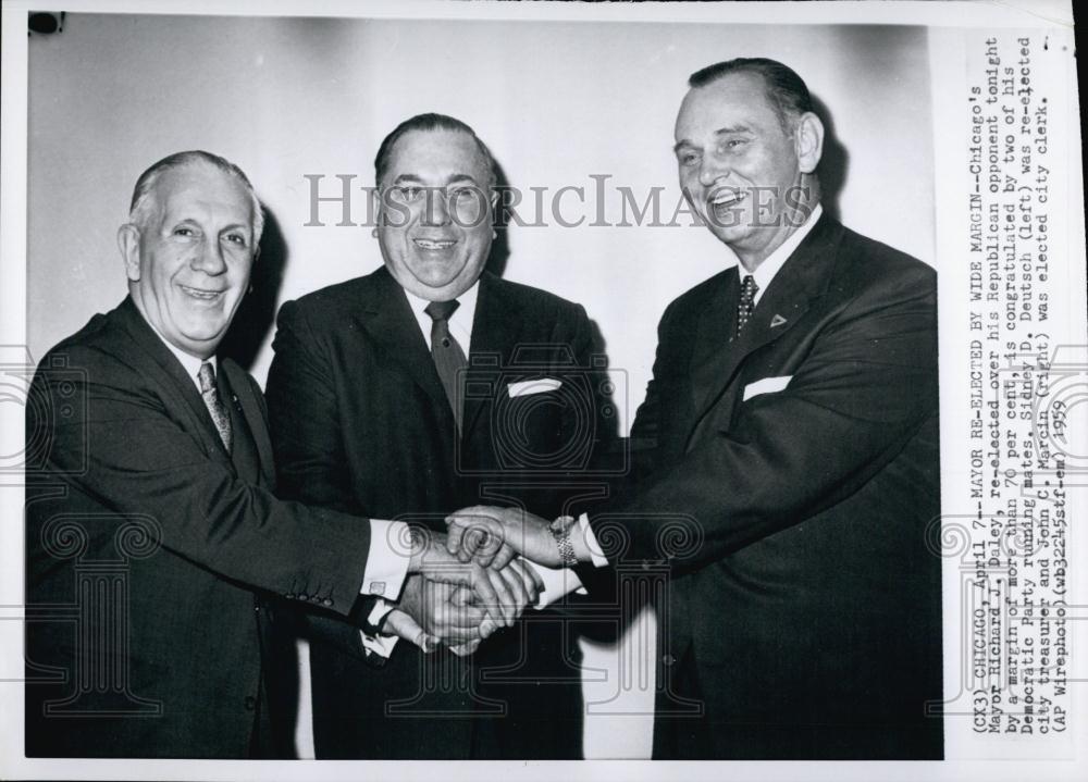 1959 Press Photo Chicago Mayor Richard J Daley, Sidney D Deutsch, John Marcin - Historic Images