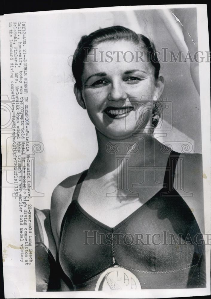 1952 Press Photo Patricia McCormick Wins Olympic Gold Medal Women's High Diving - Historic Images