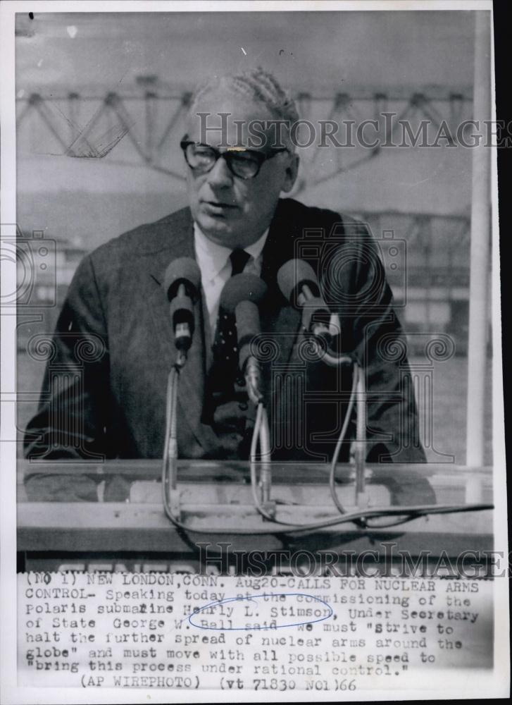 1966 Press Photo Henry Stimson Speaks Commissioning Polaris Submarine Nuclear - Historic Images