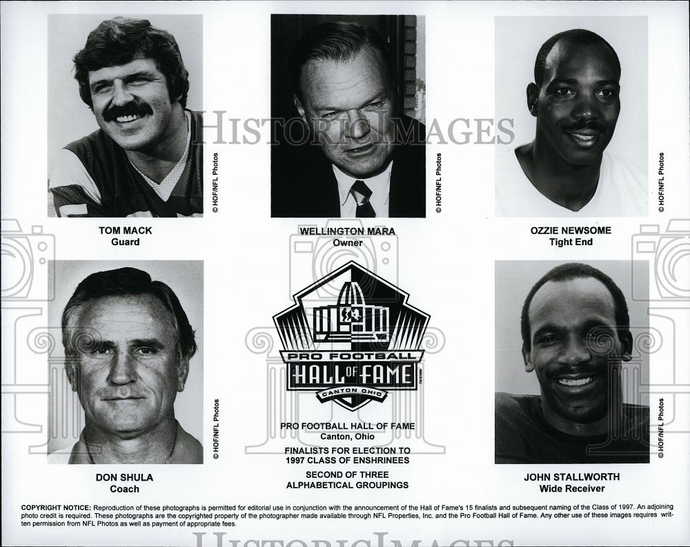 1997 Press Photo Football Hall of fame Mack,Mara, Newsome,Shula &amp; Stallworth - Historic Images