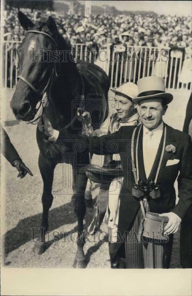 1958 Press Photo Jockey J. Deforge, Ramon Beamonte &amp; racehorse Tamanar - Historic Images