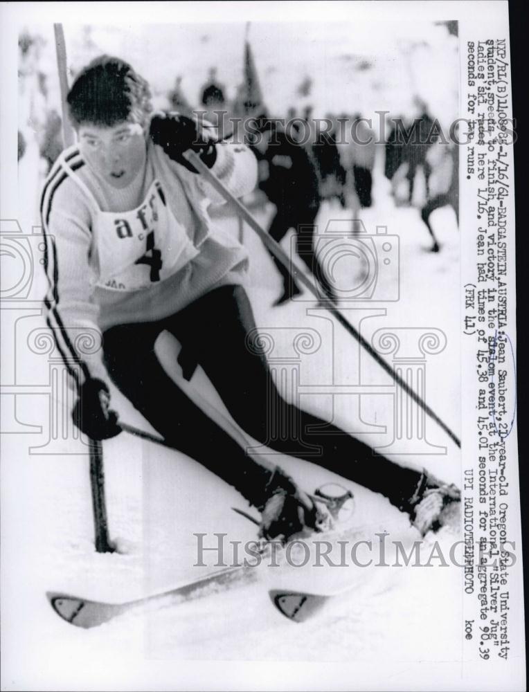 1961 Press Photo Skier Jean Saubert at International Silver Jug Ski Races - Historic Images