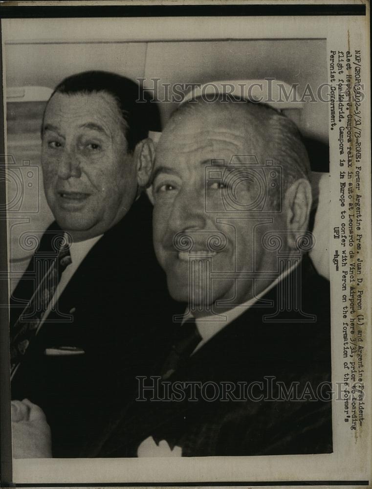 1973 Press Photo Former Argentine President Peron &amp; Pres-Elect Hector Campora - Historic Images