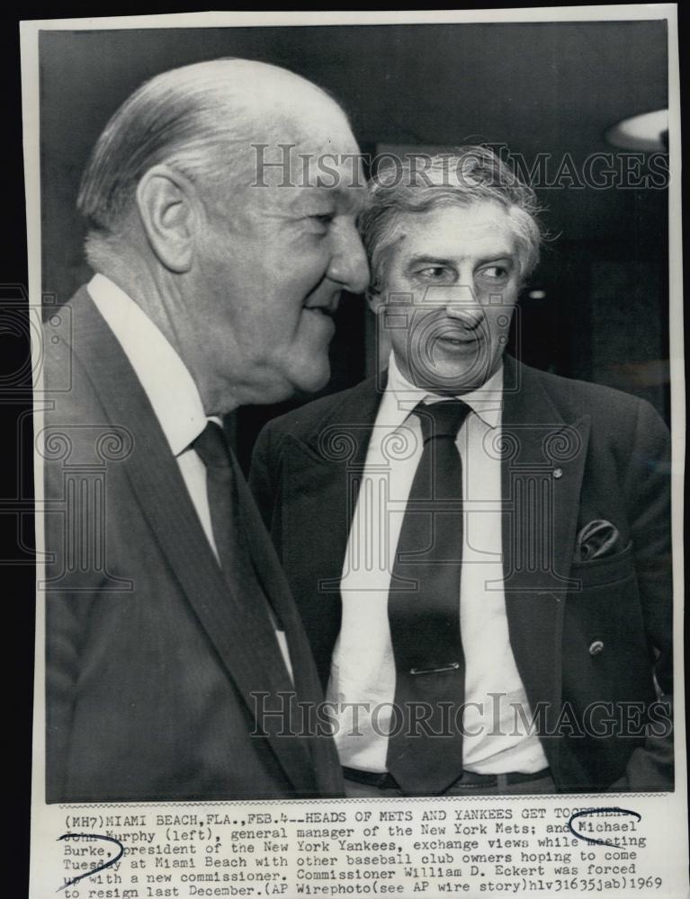 1969 Press Photo Michael Burke, Yankees Pres and John Murphy,Manager of NY Mets - Historic Images