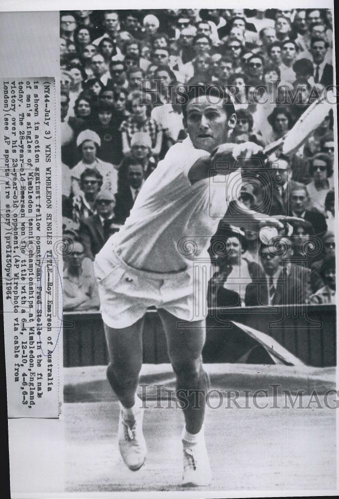 1964 Press Photo Tennis Champion Roy Emerson During Championship Match - Historic Images